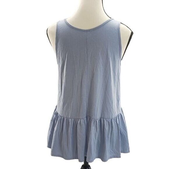 Alya Sleeveless Blouse Blue Flowy Ruffle V Neck Embroidered Womens Size M - Picture 4 of 6